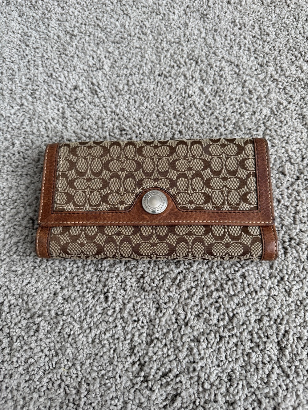 Coach Brown Signature Canvas & Leather Card Holder